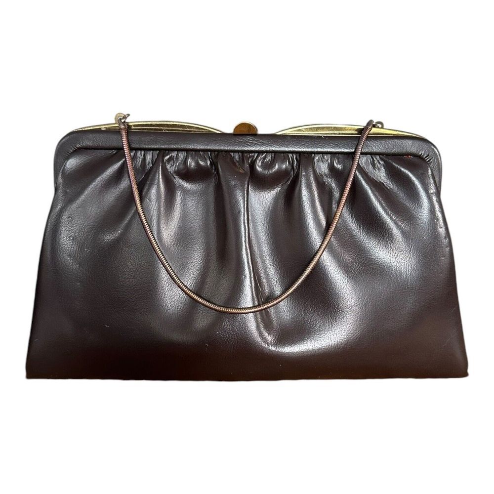 Vintage 1960's Ande Dark Brown Burgundy Leather Clutch Purse Handbag